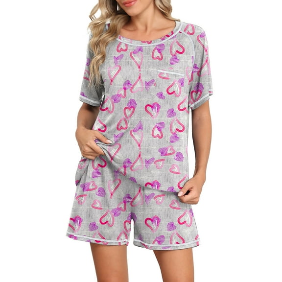 DreamFish Women's Summer Short Sleeve Top and Shorts Pajama Ladies Soft Pjs Lounge Set with Pockets