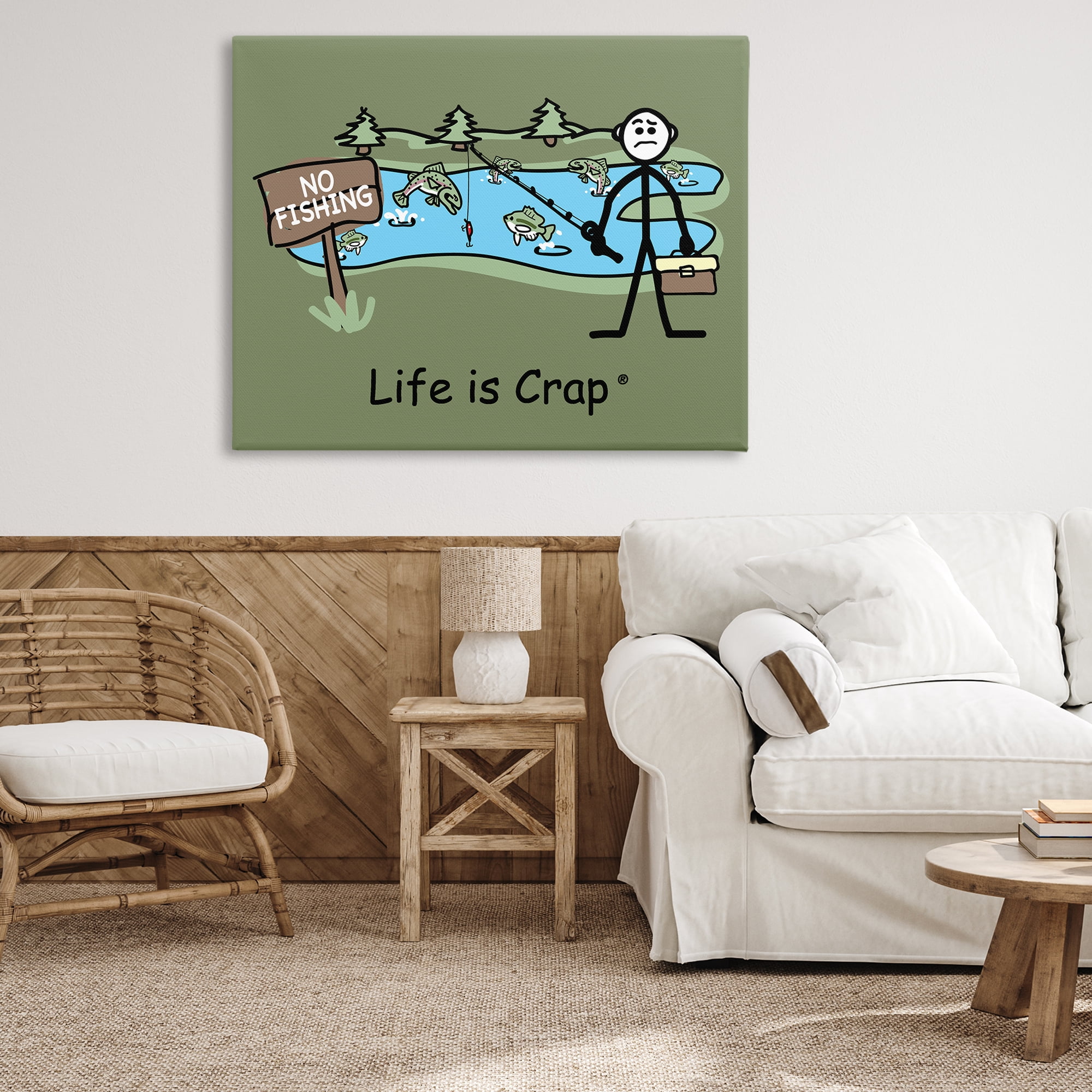Stupell Industries No Fishing at Pond Novelty & Humor Painting Wrapped Canvas Art Print Wall Art, 48 x 36