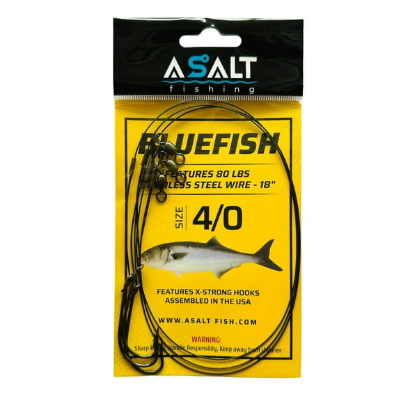 Asalt Fishing Bluefish Rigs With O'Shaughnessy Hooks Size 4/0 Assembled USA 80 Lbs Wire