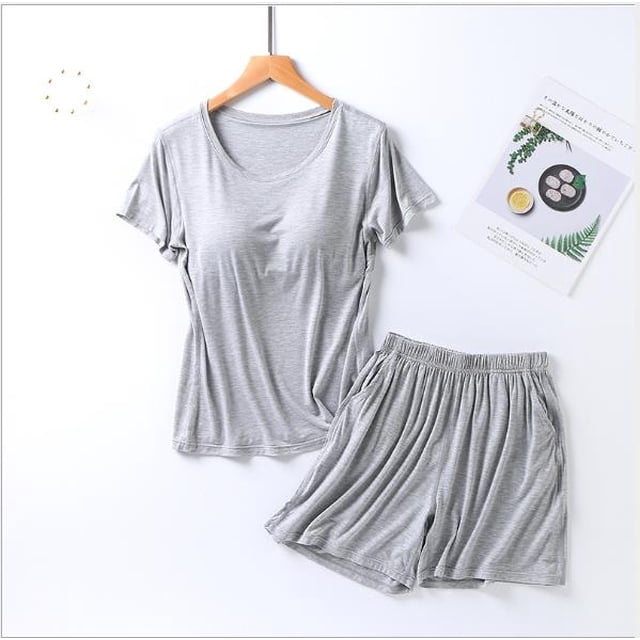Conjunto de dos piezas de Pijama de verano para mujer, pijamas para dormir, novedad de verano, pijamas de Modal para mujer con copas de talla grande, trajes para el hogar de M-3XL