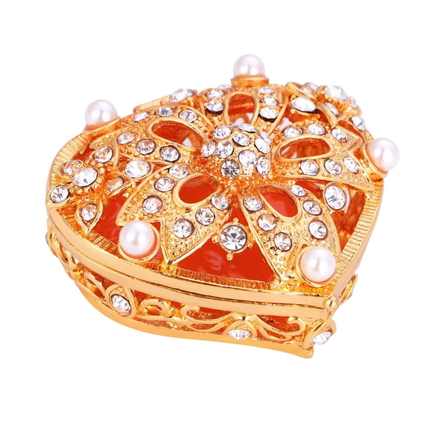 Caja de joyería con diamantes de imitación, caja de recuerdo de corazón, caja de almacenamiento de joyería de boda multifuncional, caja de anillos