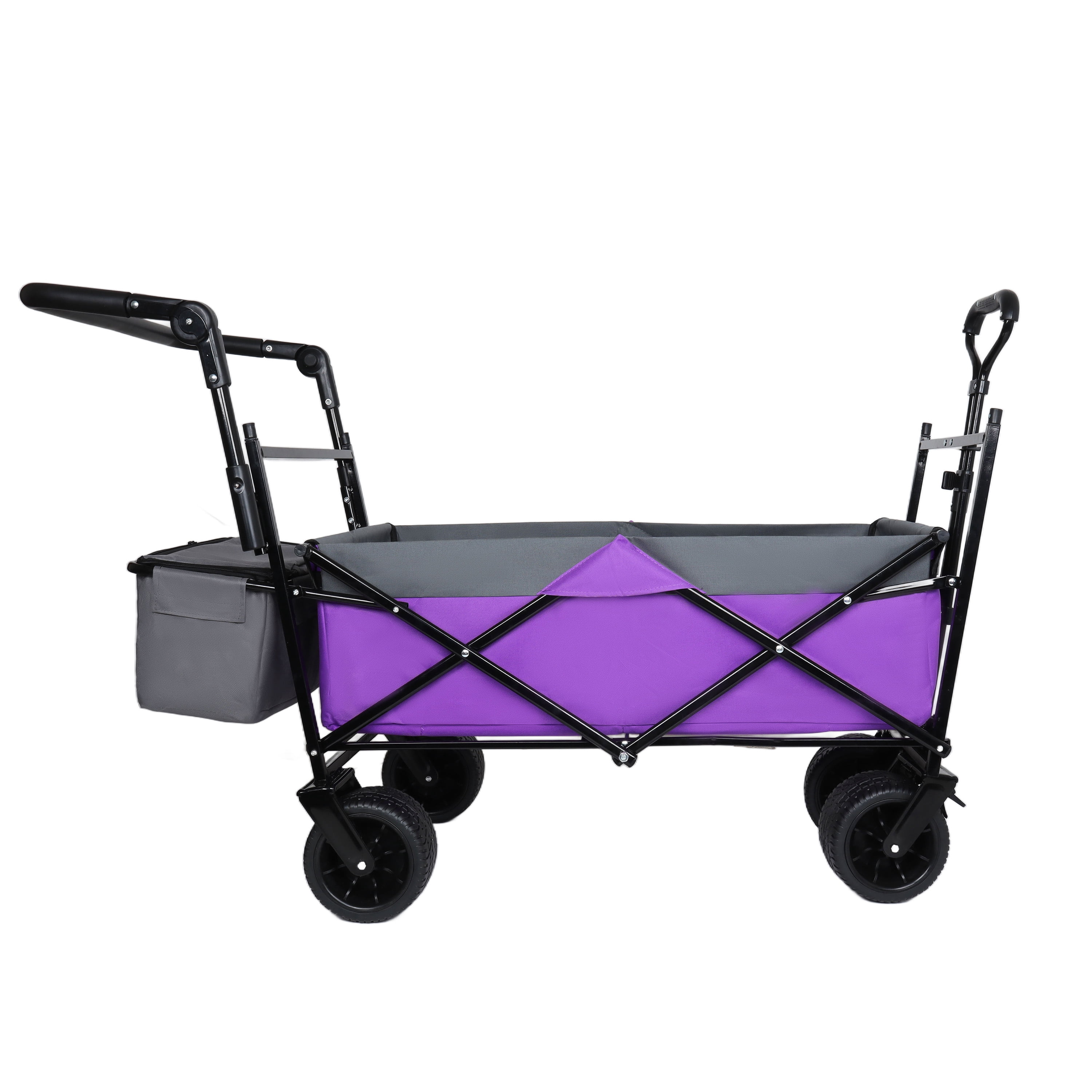 With Push Handle, 480Lbs Collapsible Wagon with Canopy, Wagon cart with 7" All-Terrain Wheels, Large Capacity for Camping, Shopping, Sports, and Garden Use