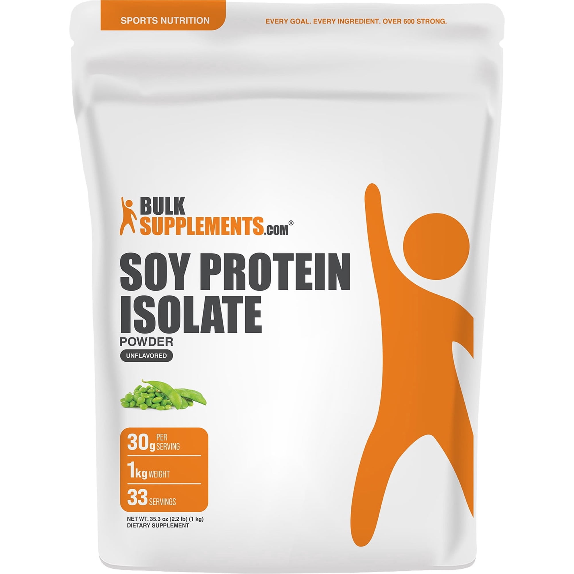BulkSupplements Soy Protein Isolate Powder - Vegan Protein Powder, Unflavored, 1kg (2.2 lbs)