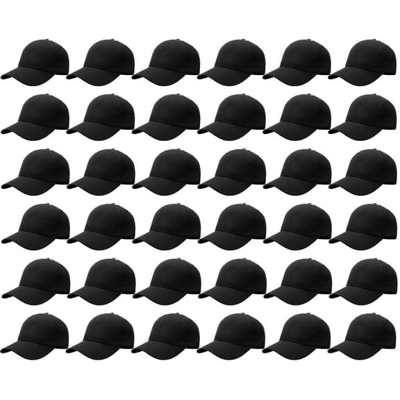 36 Pack Wholesale Baseball Cap Bulk Plain Blank Hat Adjustable Size Black