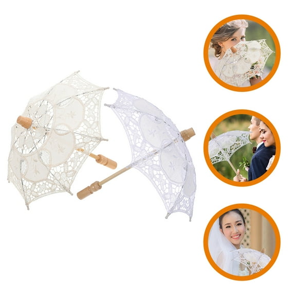 LEORX 2Pcs Lace Umbrella Wedding Umbrellas for Rain Vintage Props for Women