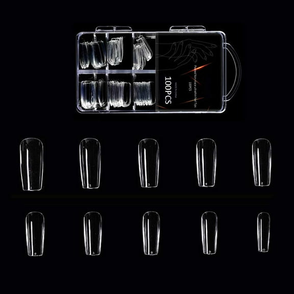 Clear Long Coffin Nails Tips,100 PCS Fake Full Cover Ballet Nails False Acrylic Nail Tips 10 SizesC-French Nails