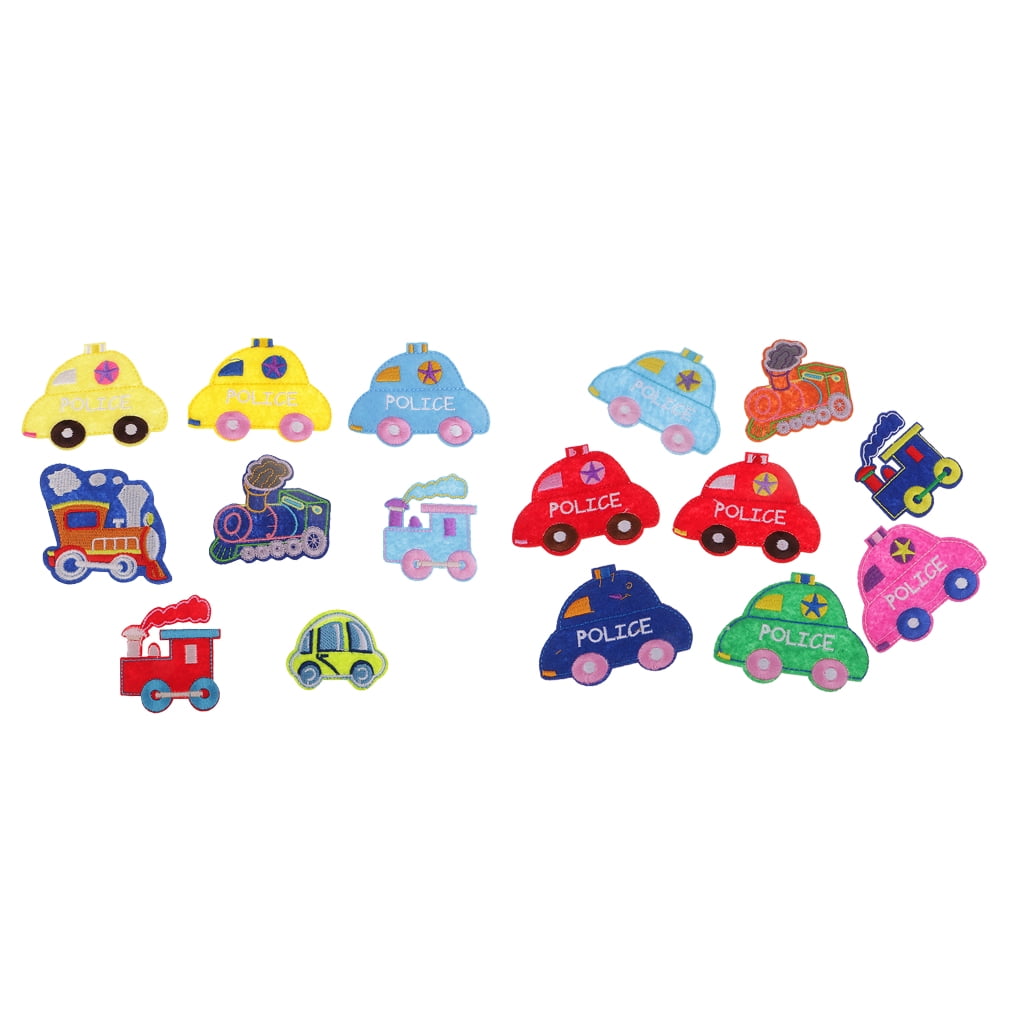 16pcs Children Cars Embroidered Iron On Sewing Fabric Motif Applique