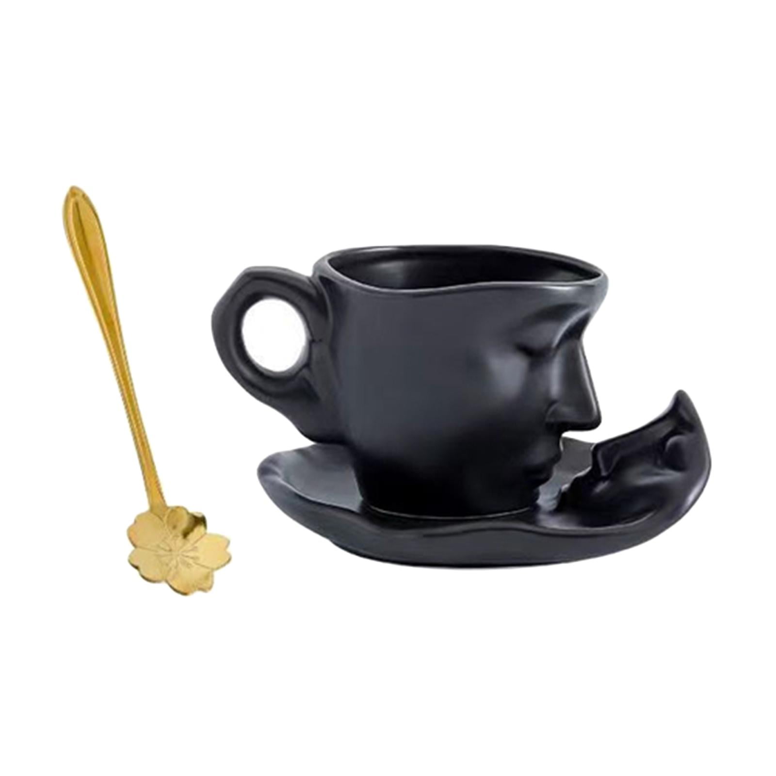 Fiocias 3D Human Face Kissing Mug with Spoons and Human Face Coaster Espresso Mugs 260ml Black