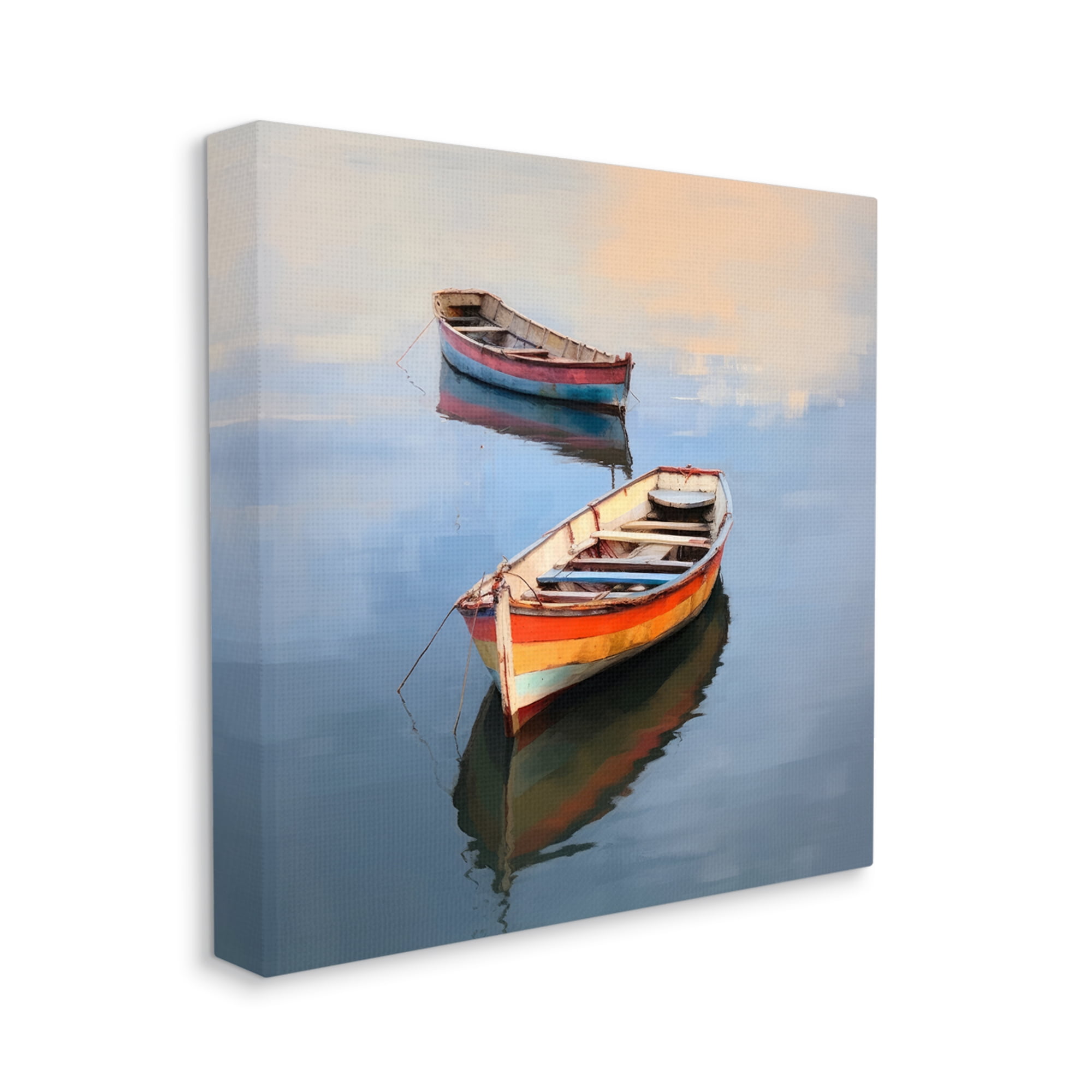 Stupell Industries Striped Boats in Lake Transportation Painting Gallery Wrapped Canvas Art Print Wall Art, 30 x 30