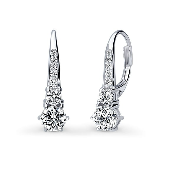 BERRICLE Sterling Silver Cubic Zirconia CZ Leverback Dangle Drop Earrings for Women, Rhodium Plated