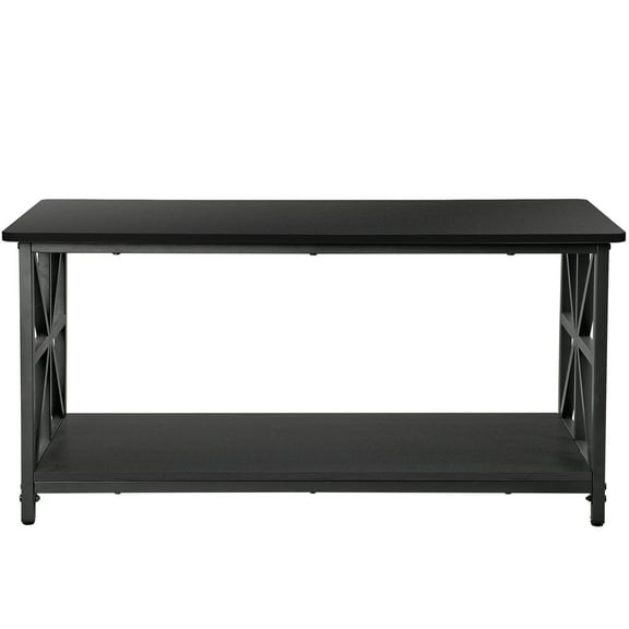 XiHuaZhaoChen 2-Tier Coffee Table for Living Room Industrial Modern Central Table with Wooden Tabletop Metal Frame Storage Shelf Accent Furniture for Home Office