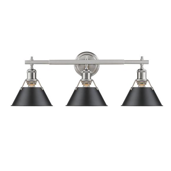 Golden Lighting 3306-BA3 PW-BLK Orwell PW 3 Light Bath Vanity, Silver - Black Shade
