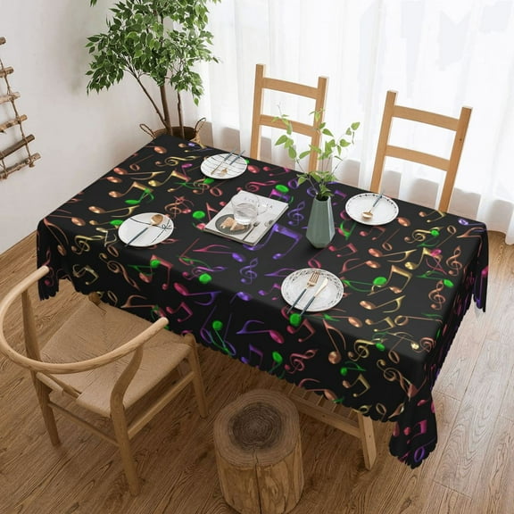 Music Notes Tablecloth Psychedelic Rectangular Table Cover Tablecloths Vintage DIY Table Cloth For Events Dining Tables