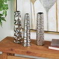 thumbnail image 3 of DecMode Silver Ceramic Geometric Slim Cone Shaped Decorative Vase with Varying Textures, 3 Set of 12"H, 3"W, 3 of 14