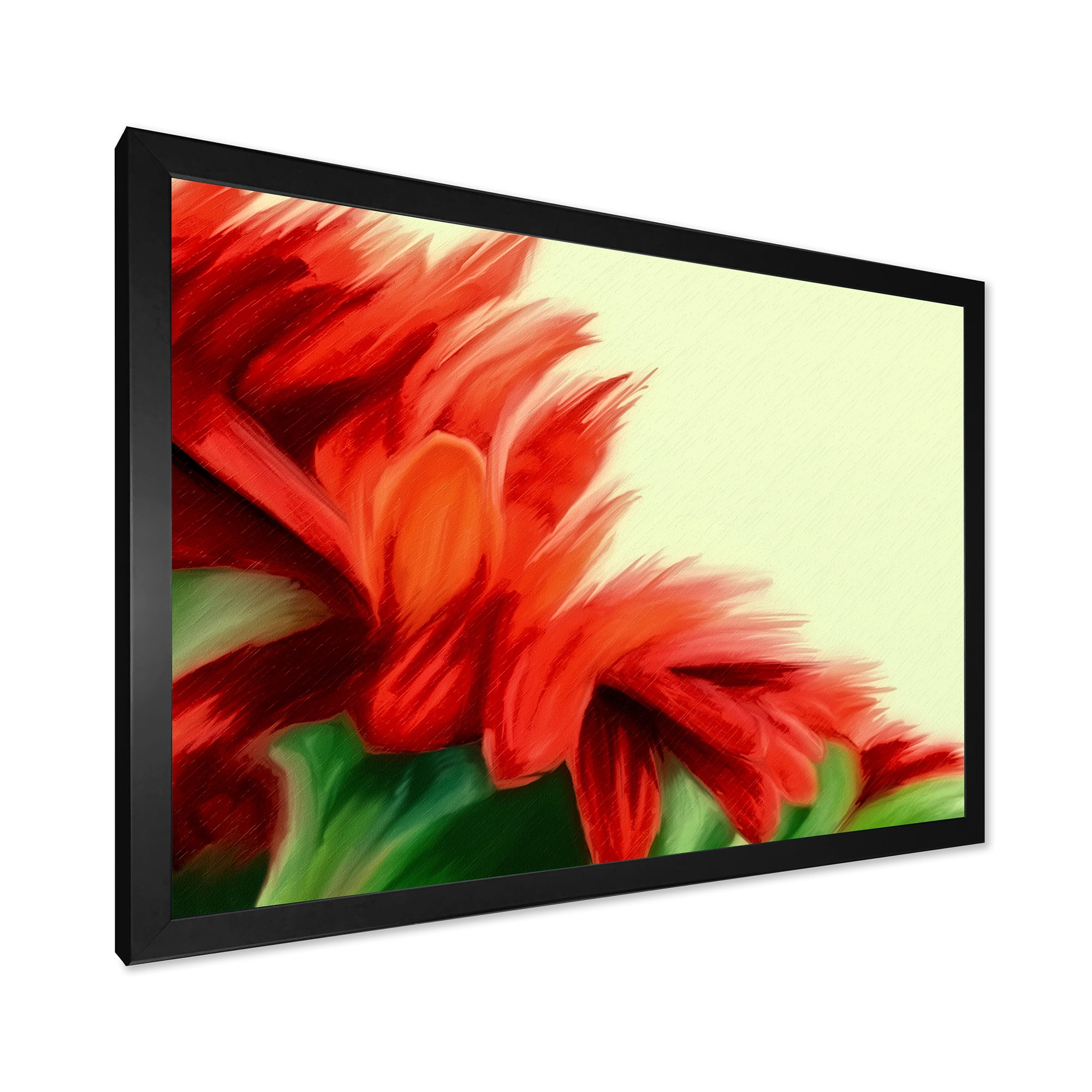 Designart 'Red Floral Brush Strokes On Green' Traditional Framed Art Print
