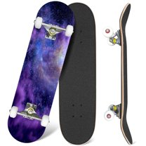 31'' Complete Skateboard 7 Layer Canadian Maple Double Kick Deck Skateboards Galaxy space Skate Board for Beginner Adult Gifts
