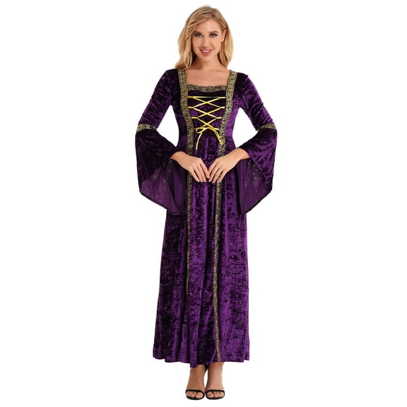 Yeahdor Womens Medieval Victoria Queen Princess Formal Dress Halloween Carnival Court Cosplay Costume Velvet Dress Purple XL