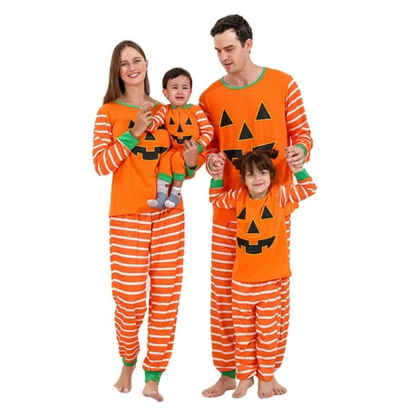 

Halloween Family Matching Pajamas Set Pumpkin Print Tops Long Pants Holiday Loungewear Sleepwear Set for Adult Kids Baby