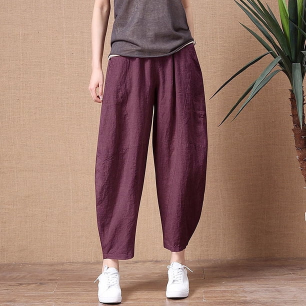 Pantalones anchos de lino y algodón pequeños para mujer, pantalones casuales de lino de nueve puntos que combinan con todo, sueltos y de talla grande para uso exterior