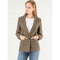 thumbnail image 3 of Blazers para mujer Chaqueta tipo blazer a cuadros con solapa con muesca Boyfriend Café M, 3 of 6