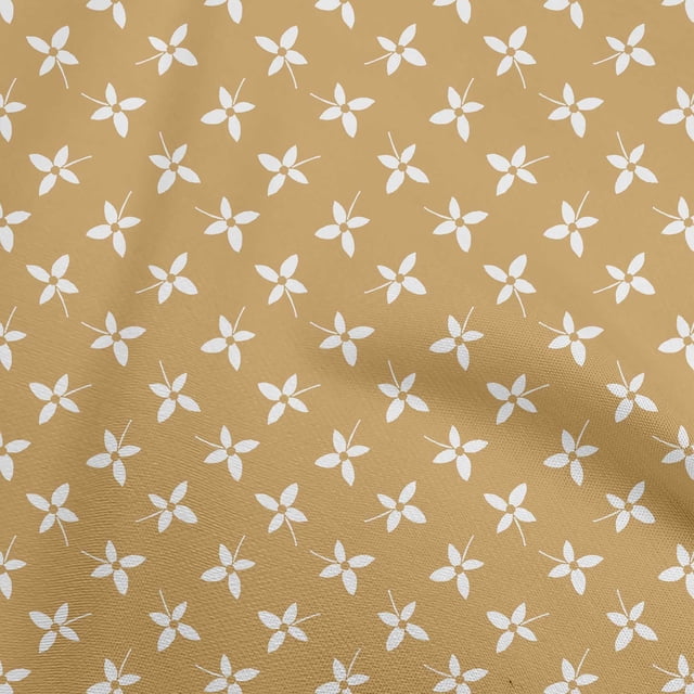 oneOone Cotton Poplin Light Brown Fabric Florals Sewing Material Print Fabric By The Yard 42 Inch Wide