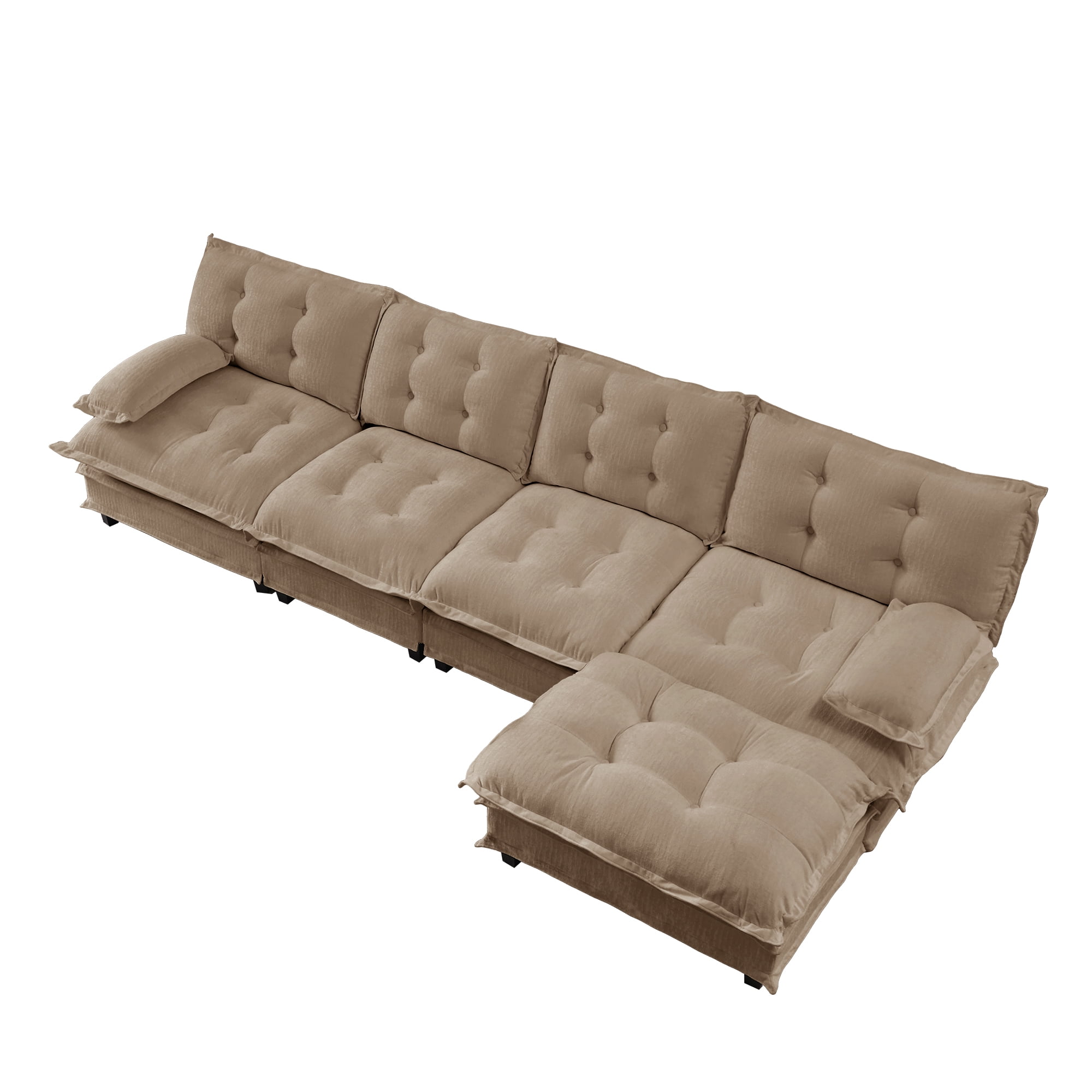 AISWORD 138" L-Shaped Modular Sectional Cloud Sofa with Ottoman, Chenille Fabric Deep Seat Couch with Lattice Decored Cushions