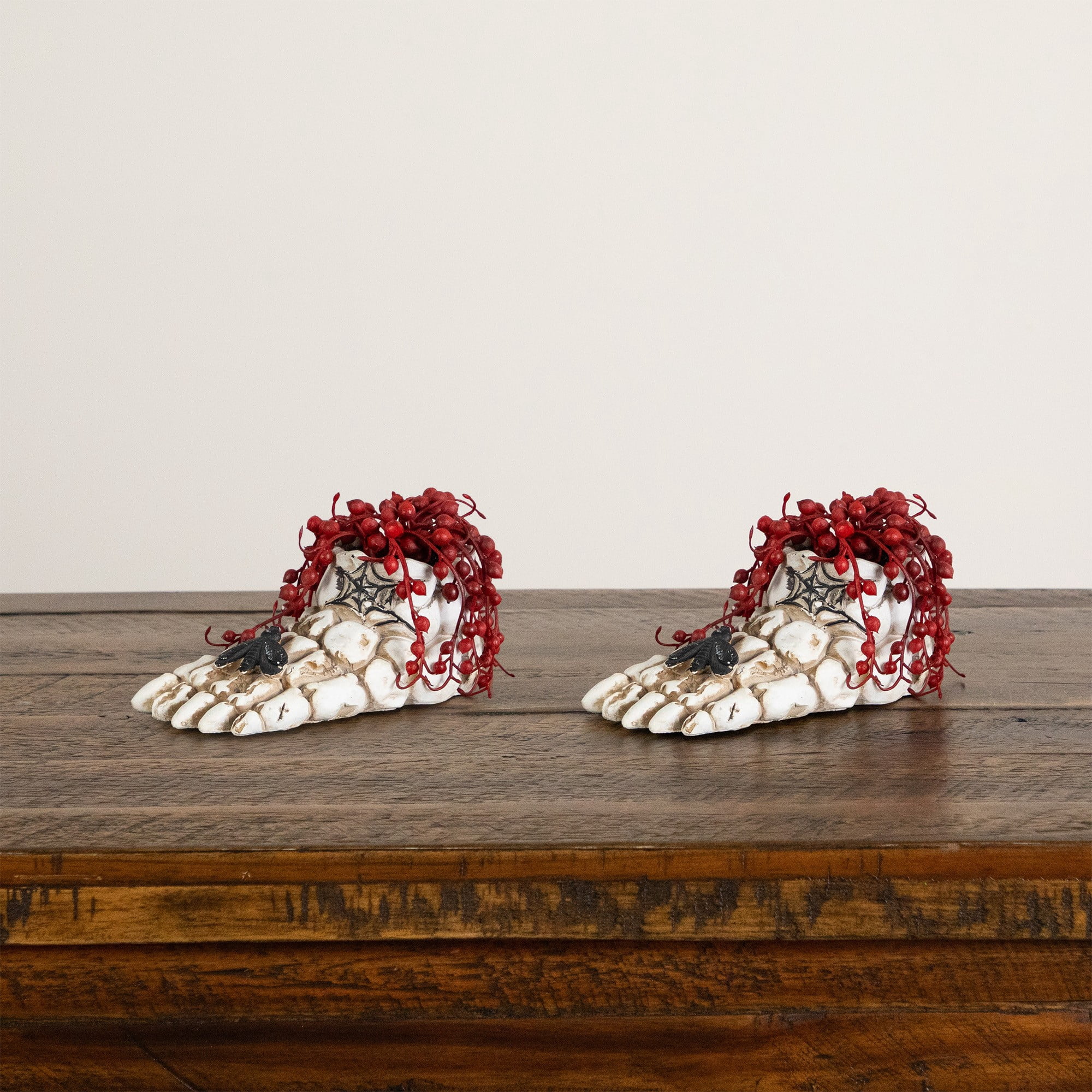 3in. Artificial Halloween String of Pearls in Skeleton Foot Planter - Set of 2