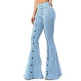 thumbnail image 2 of Purple Candy Womens Juniors Denim High Rise Button Flares (Large, Light Blue), 2 of 4