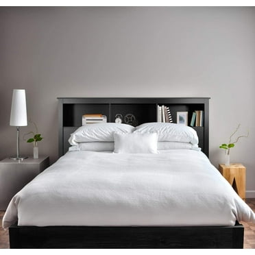 CAPHAUS Wood Bookcase Headboard with Storage, Bedroom Bookcase Headboard, Queen Size, Solid Black