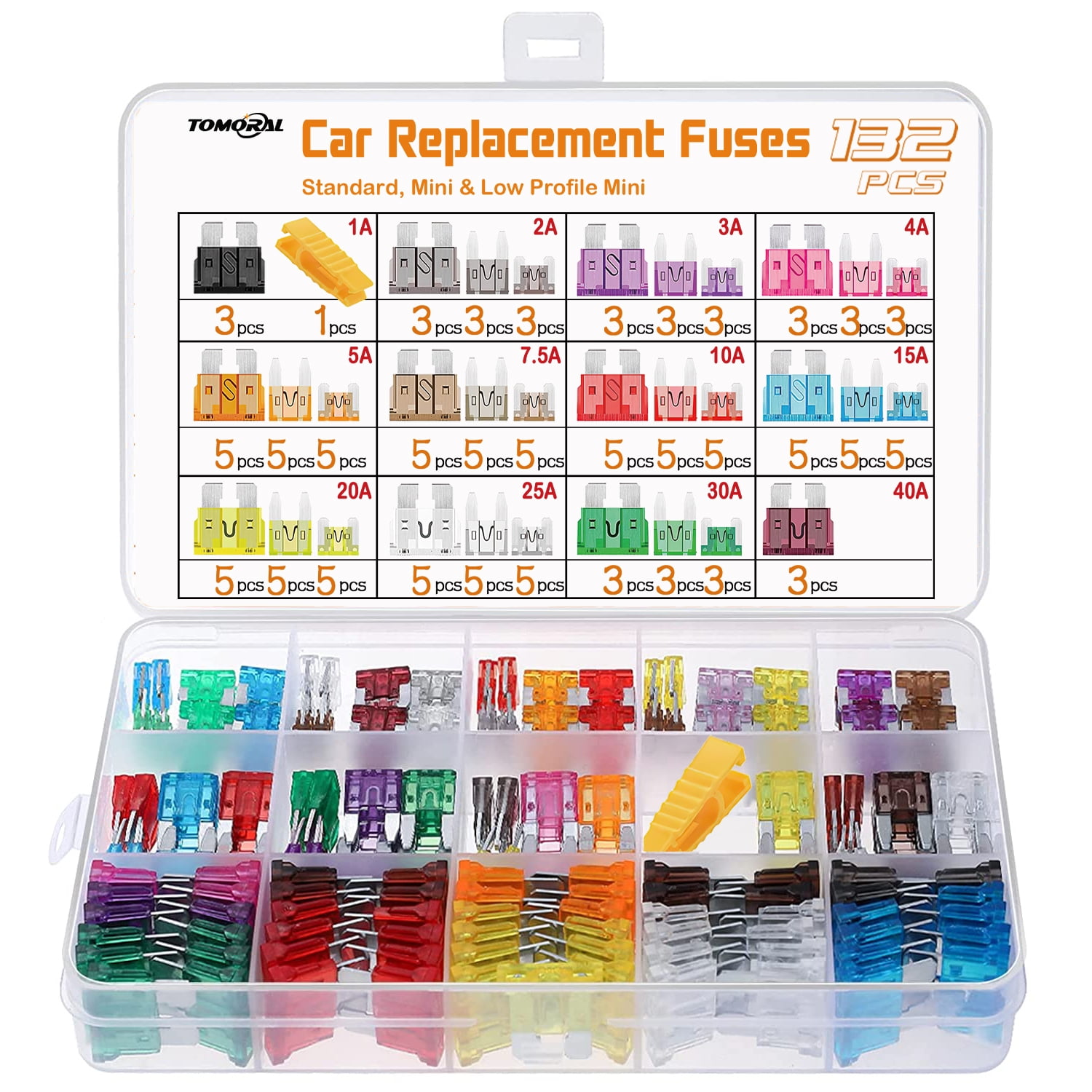TOMORAL 132 Pcs Car Fuses Assortment Kit, BladeType Automotive Fuses