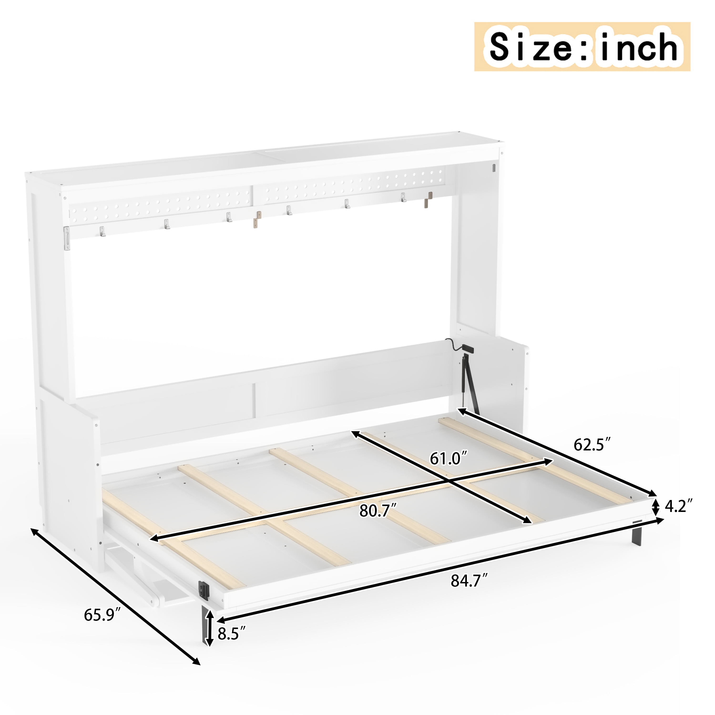 Leumius Queen Size Murphy Bed with Storage & Charging Station,Modern Murphy Cabinet with Desk,Multifunctional Storage Cabinet Bed with Foldable Panel for Guest Bedroom, Living Room, Office,White