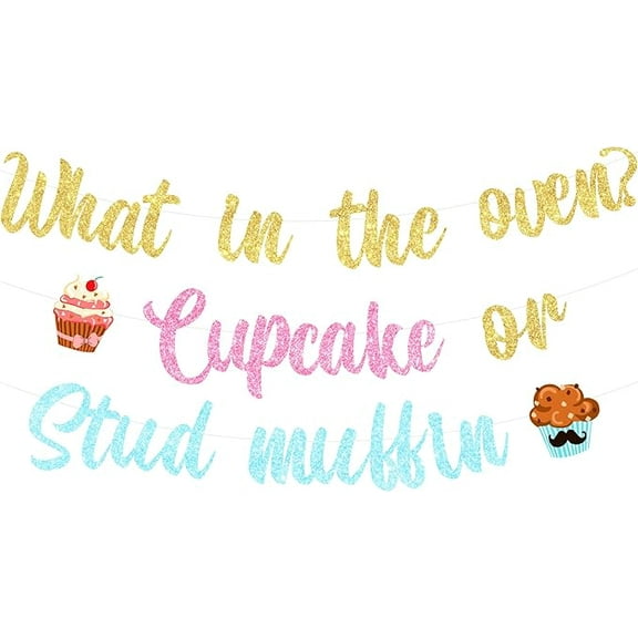 Cupcake or Stud Muffin Gender Reveal Decorations, What In The Coven? Cupcake or Stud Muffin Banner for Boy or Girl Gender Reveal Party Supplies Baby Shower Decorations
