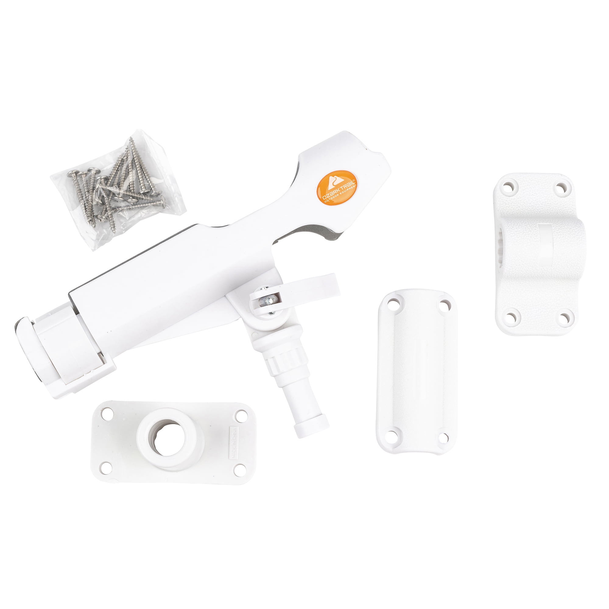Ozark Trail Universal Adjustable 360° Swivel Fishing Rod Holder, Plastic, White, Boat and Dock Use