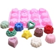 thumbnail image 4 of 2 Packs Flowers Silicone Non-Stick Mold, Chainplus Bake Mold for Cake, Jelly, Pudding, Chocolate, Cupcake, 12-Cavity Muffin Pan, Baking Pans with Flowers and Heart shape. - Pink, Green, 4 of 6