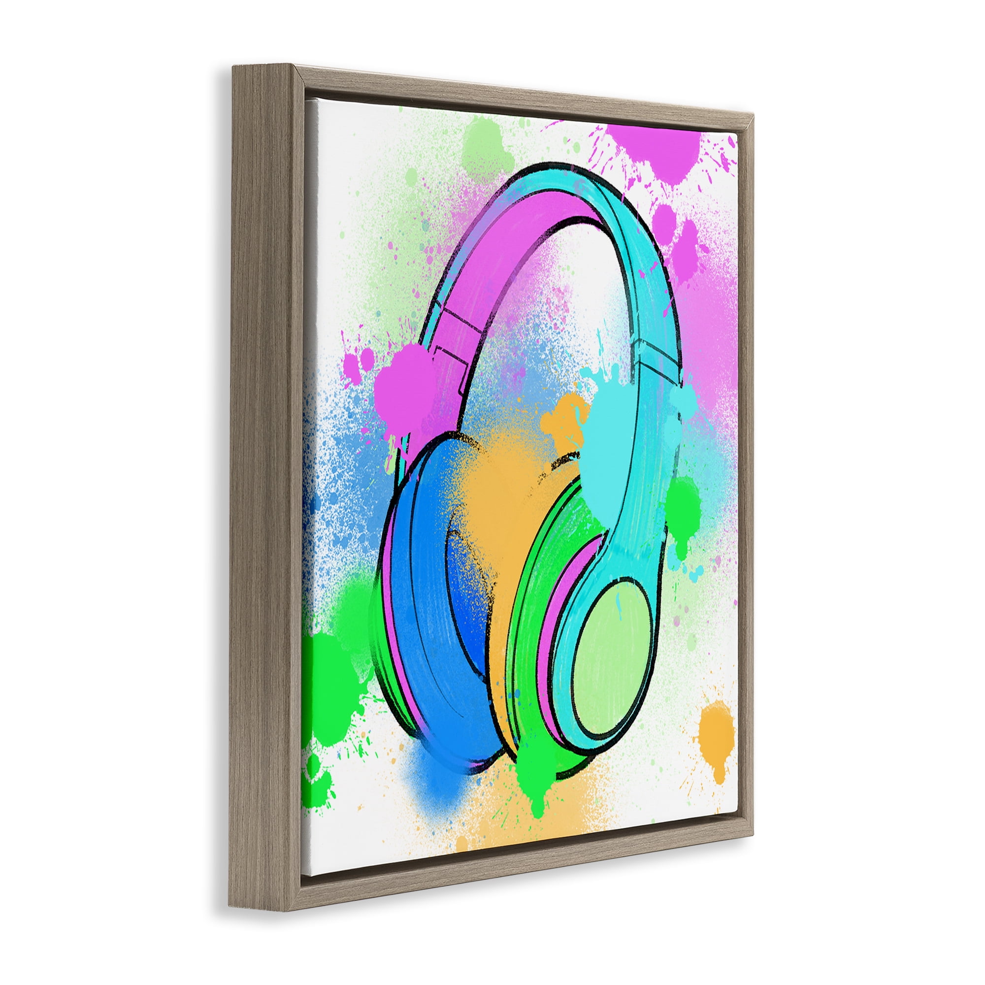 Stupell Industries Splattered Music Headphones Entertainment Painting Brown Floater Framed Canvas Art Print Wall Art, 25 x 25