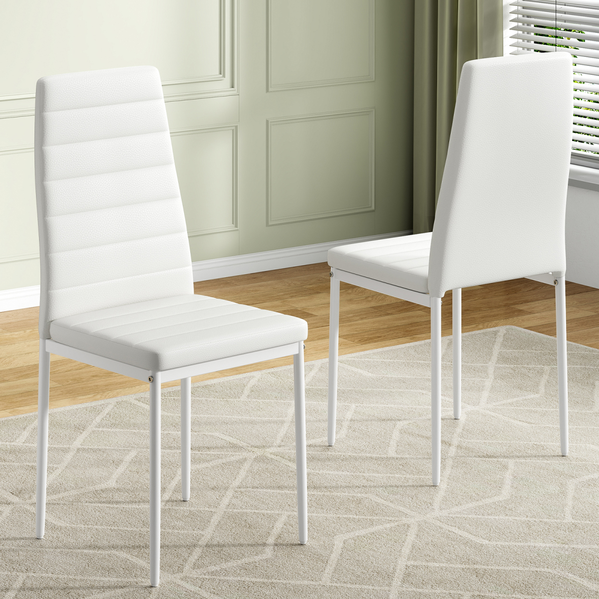 2-Pack White PU Leather Dining Chairs  Modern Upholstered Side Chairs with Sturdy Metal Frame for Kitchen & Dining Room