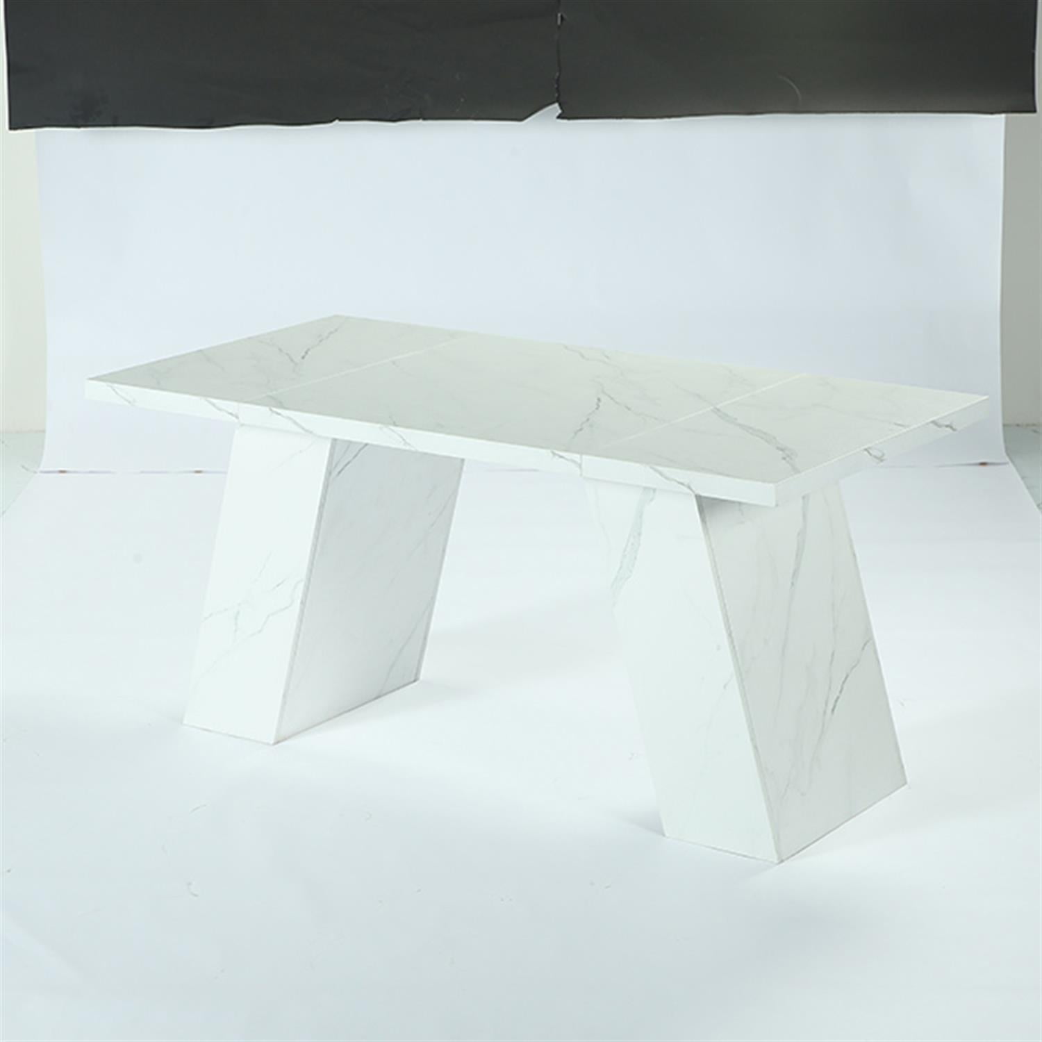 Demi Bonn Modern Dining Table, 63" Faux Marble Kitchen Dinner Table for 4-6 for Dining Room, Home Office, Living Room Furniture, White