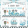 thumbnail image 5 of 5x3ft Vintage Blue Race Car Baby Shower Backdrop - A Baby Boy is Almost Here Decorations, Let’s Go Racing Car Themed Photography Background for Pregnancy Celebration Newborn Party, 5 of 6