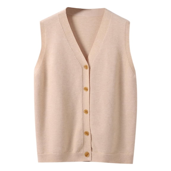 VNKIDY Women 's Knitted Sweater Vest Winter Warm Solid Color Relaxed Fit Cardigan Sleeveless Button Front Vest For Daily Wear Trendy Knitwear