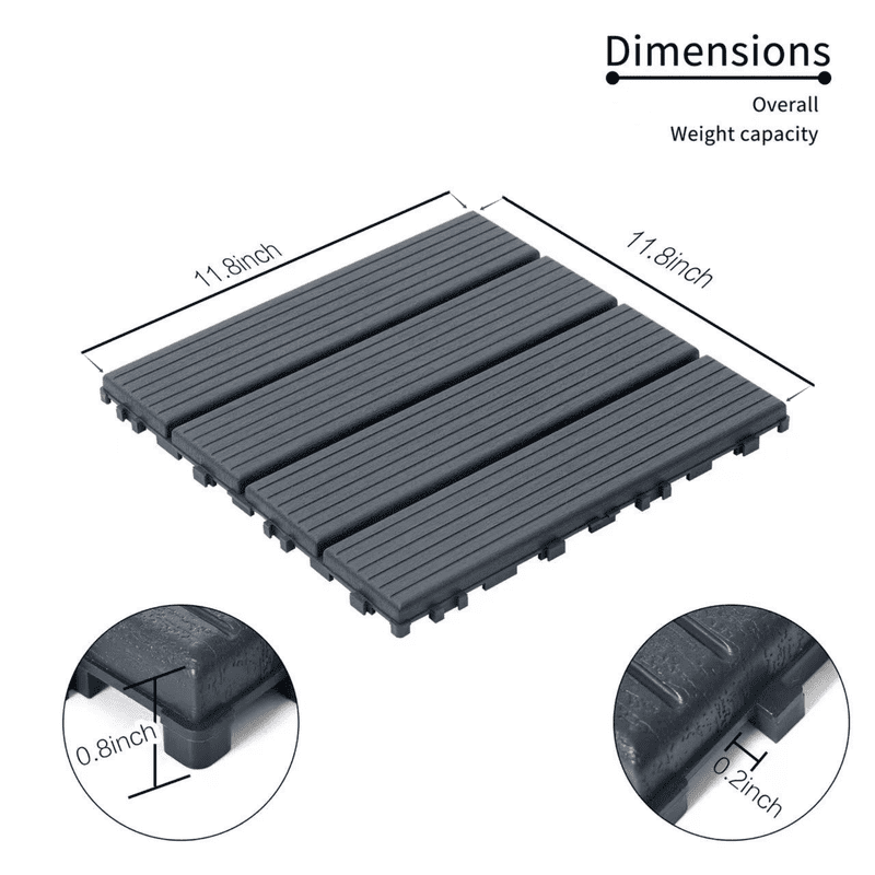 Aukfa 44 Pack Interlocking Deck Tiles, 12"X12" Waterproof Outdoor Flooring for Patio, Garden, Deck, Poolside, Backyard, Gray