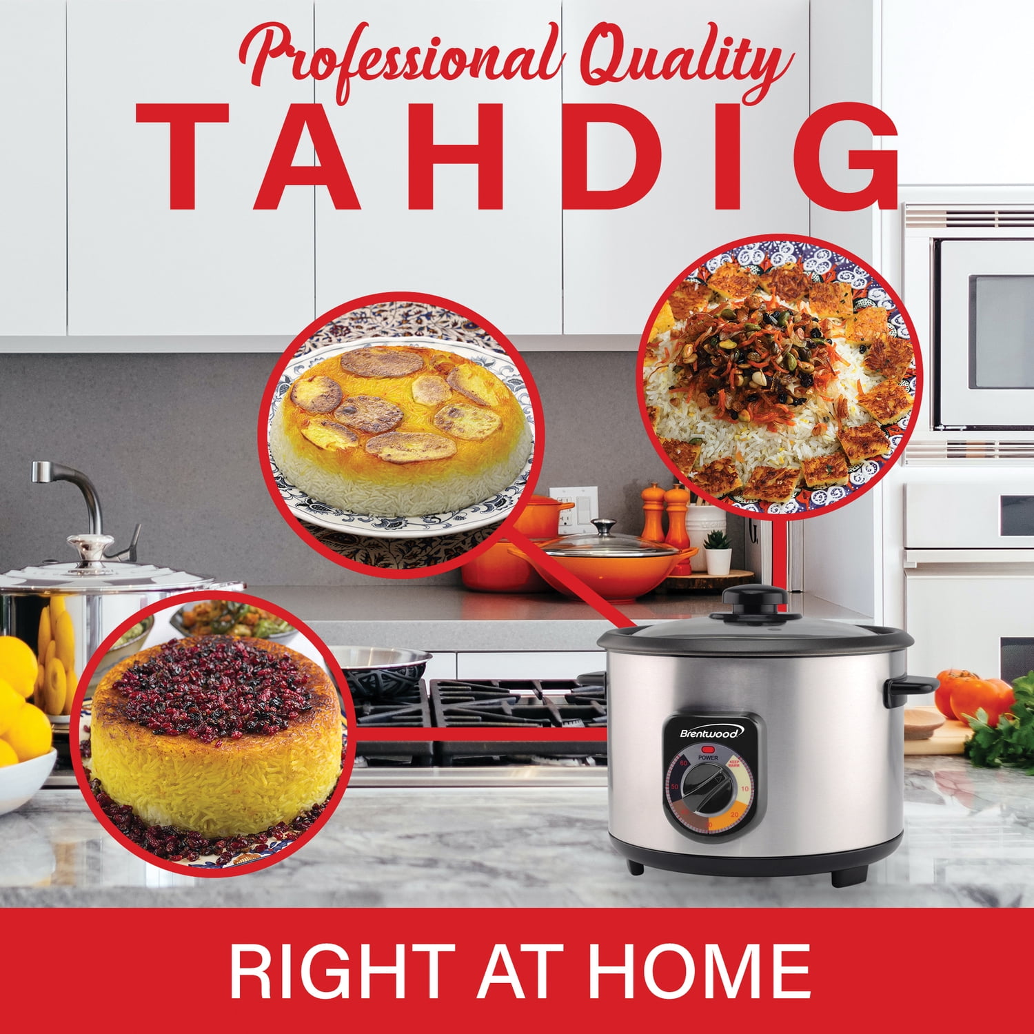 Brentwood Appliances TS-1020S 10-Cup Uncooked/20-Cup Cooked 700-Watt Stainless Steel Crunchy Persian Rice Cooker with Lid