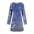 thumbnail image 4 of Dresses for Women Women's Fashion Round-Neck Short Sleeved Printed Pullover Dress on Clearance Blue, S, 4 of 5