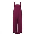 thumbnail image 4 of Wycnly Jumpsuits for Women Dressy Plus Size Wide Leg Cotton Linen Button Jumpsuits Overalls with Pocket Summer Sleeveless Square Neck Solid Long Formal Rompers Wine xxxl, 4 of 4
