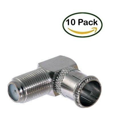 iMBAPrice (Pack of 10) Right Angle Coax F-Jack to F-Quick Push On Plug - Male/Female - Adapter (Support Comcast, Time Warner, Cox Communications, Charter Communications, Verizon FiOS, and