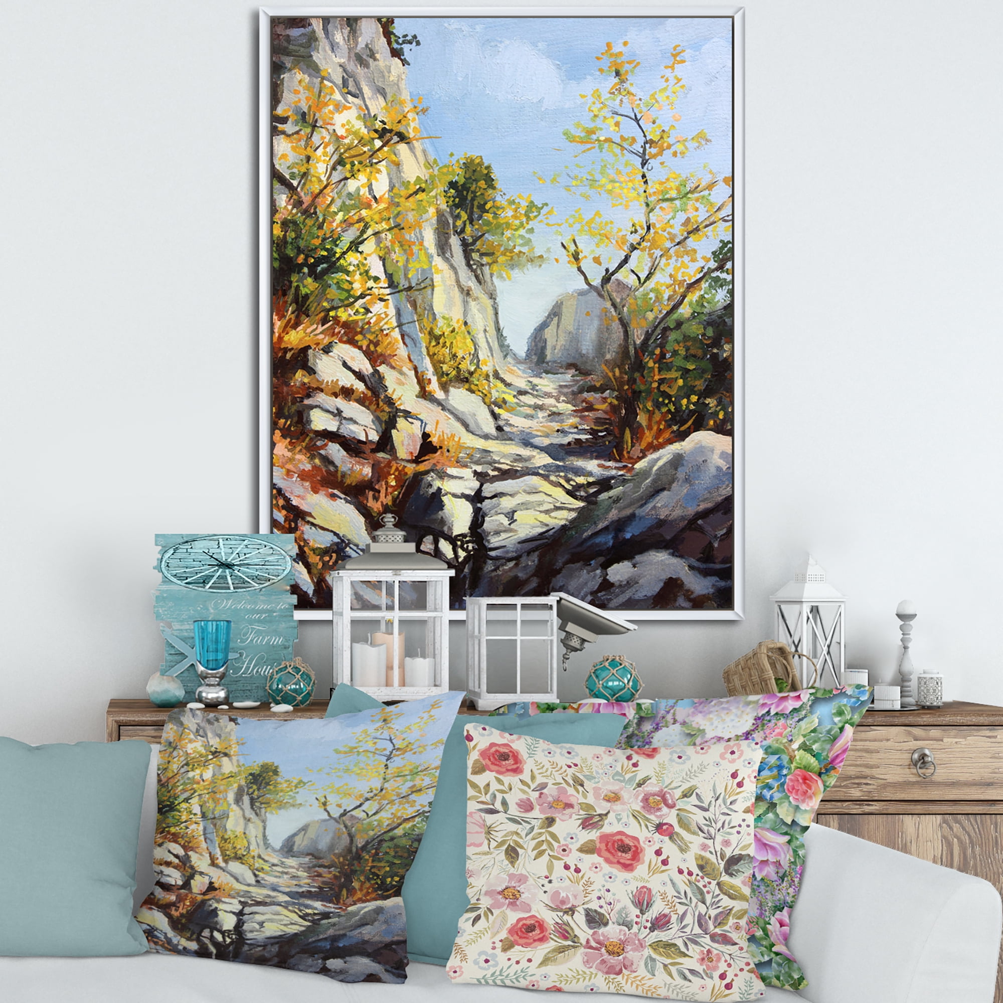 Designart 'Marble Path In Autumn Mountain' Traditional Framed Canvas Wall Art Print