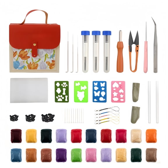 20 Colors Needle Felting Kit, Premium Felting Craft Set with Red Organizer Bag, Felting Tools, Templates & Wool Roving, Ideal for Handmade Gifts & Home Decor