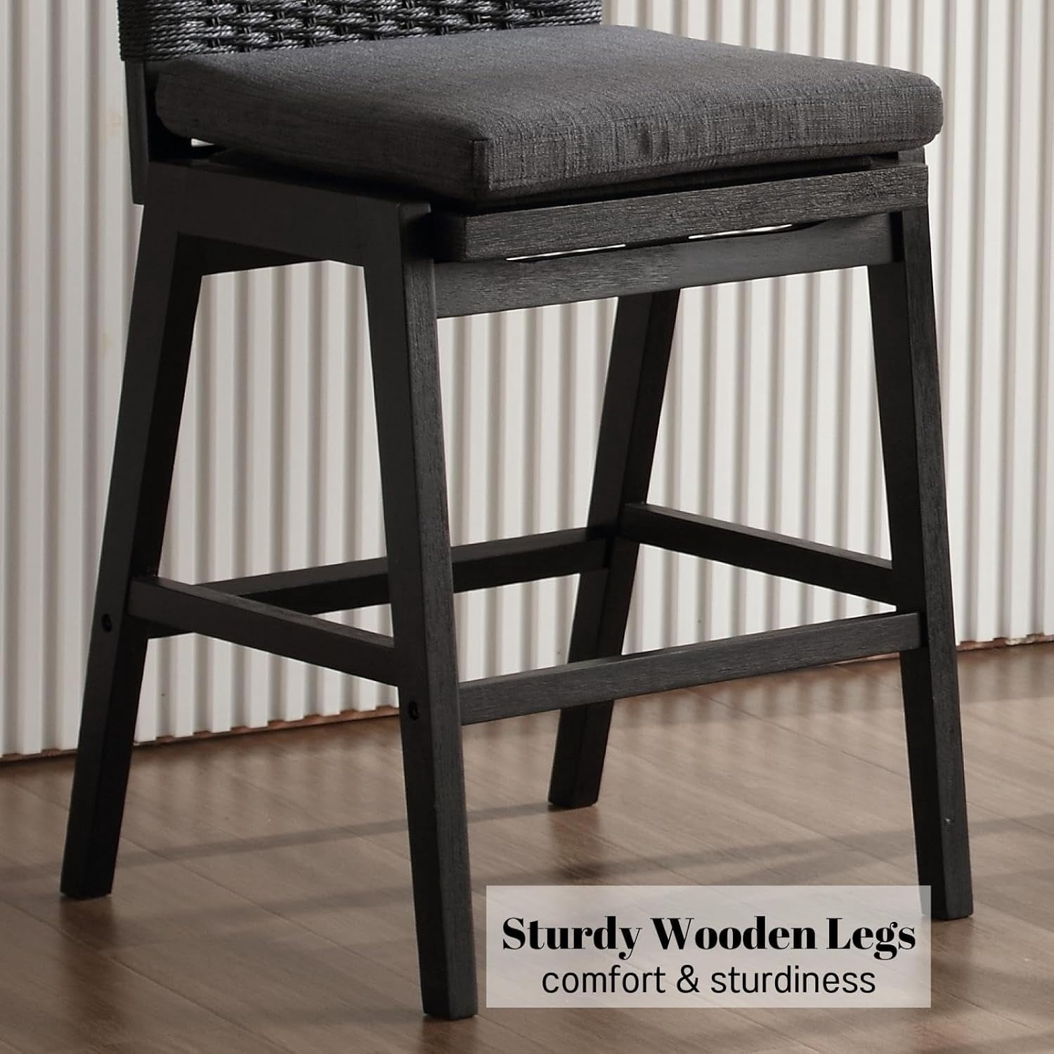 Guyou Woven Counter Height Bar Stools Set of 2, 29" Natural Wood Bar stools with Seagrass Back for Kitchen Island, Farmhouse & Coastal, Charcoal