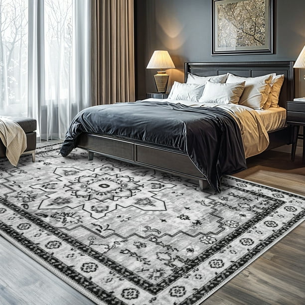 Sonoro Kate Alfombras 4x6 para Salón Recámara, Alfombra Interior Boho Antideslizante Lavable a Máquina, Gris