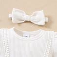 thumbnail image 5 of Baby Girl Lace Romper Dress Ribbed Knit Bodysuit with Puff Sleeves White 9-12 Months, 5 of 8