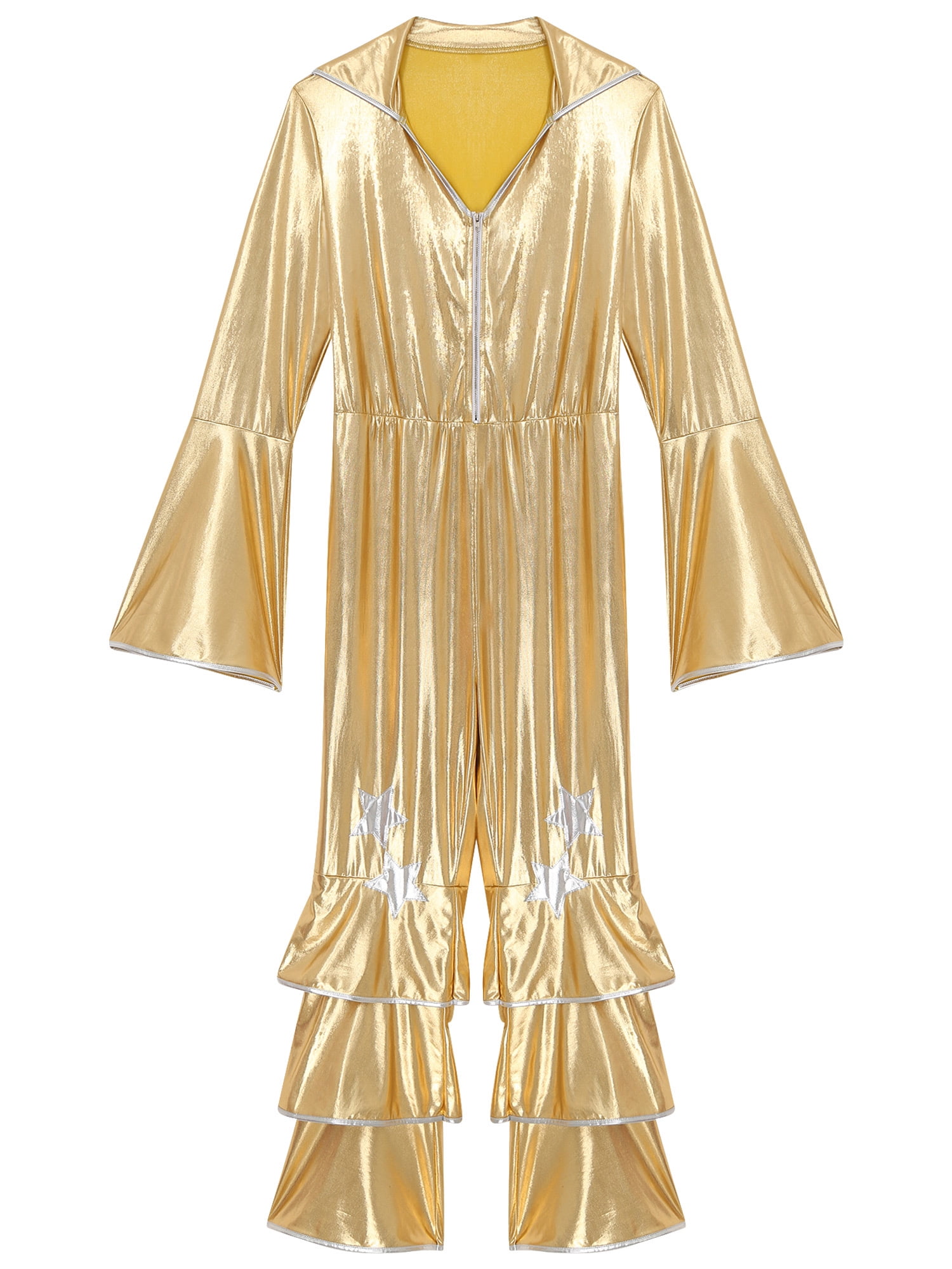Sxiwei Women 70s 80s Disco Costume Long Sleeve Metallic Dance Jumpsuit for  Party Performance Gold XXL - Walmart.com
